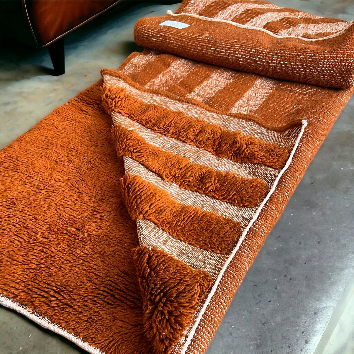 Braxton Cast Rug Brixton Rug – Terracotta & White Wool Rug with High-Low Curves