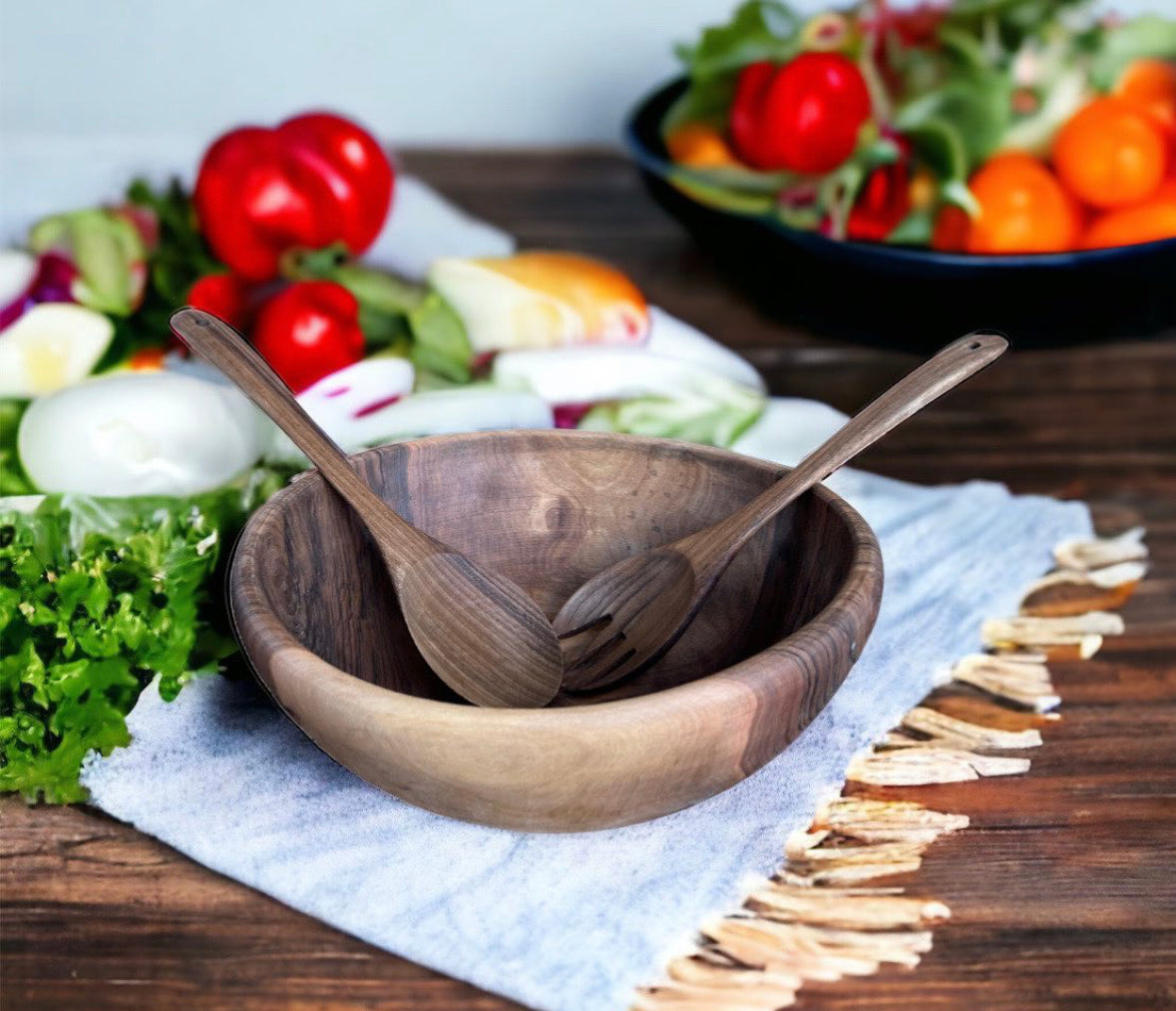 Walnut Wood Salad Bowl - Large