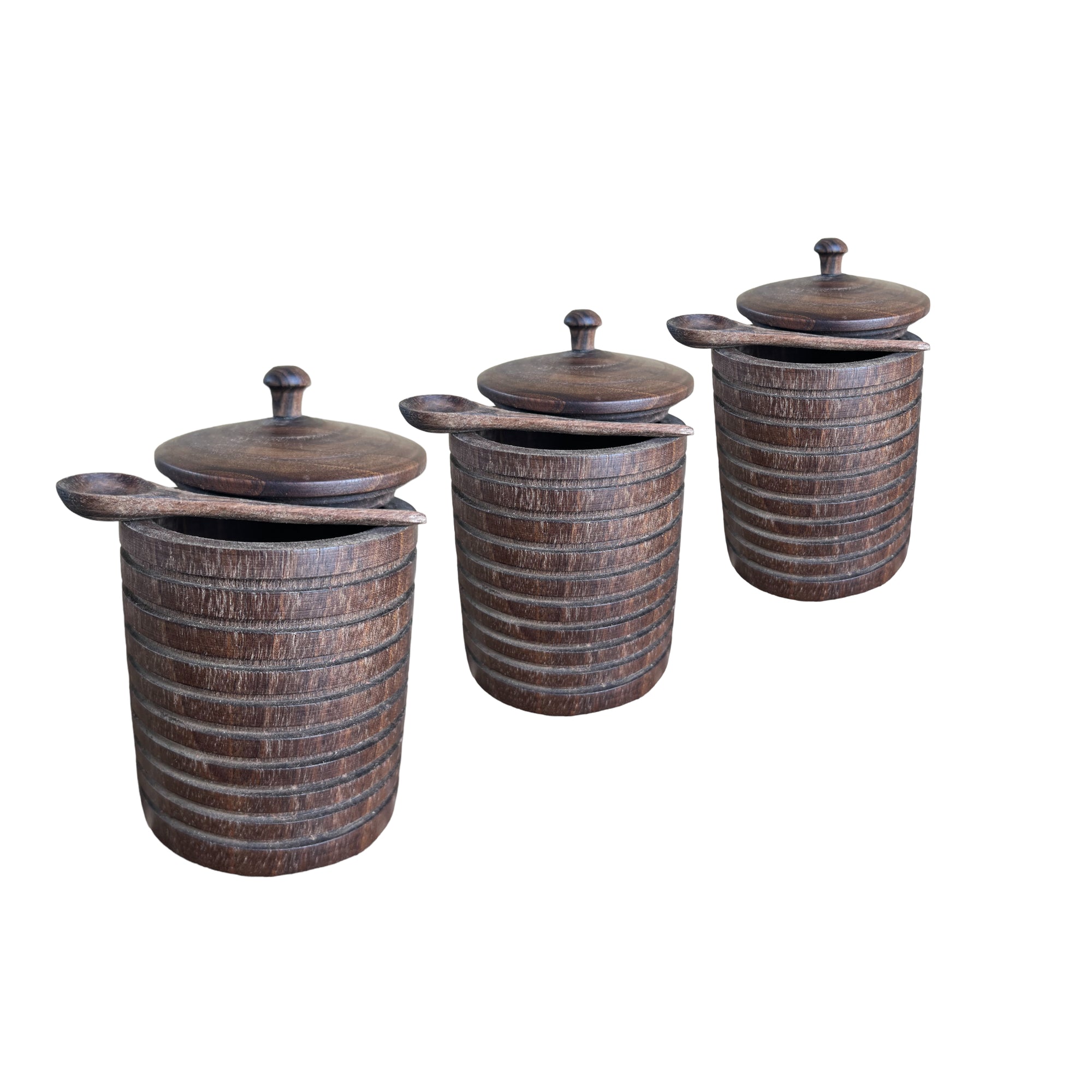 Walnut Wood Sugar Keeper Set w/ Spoon x 3
