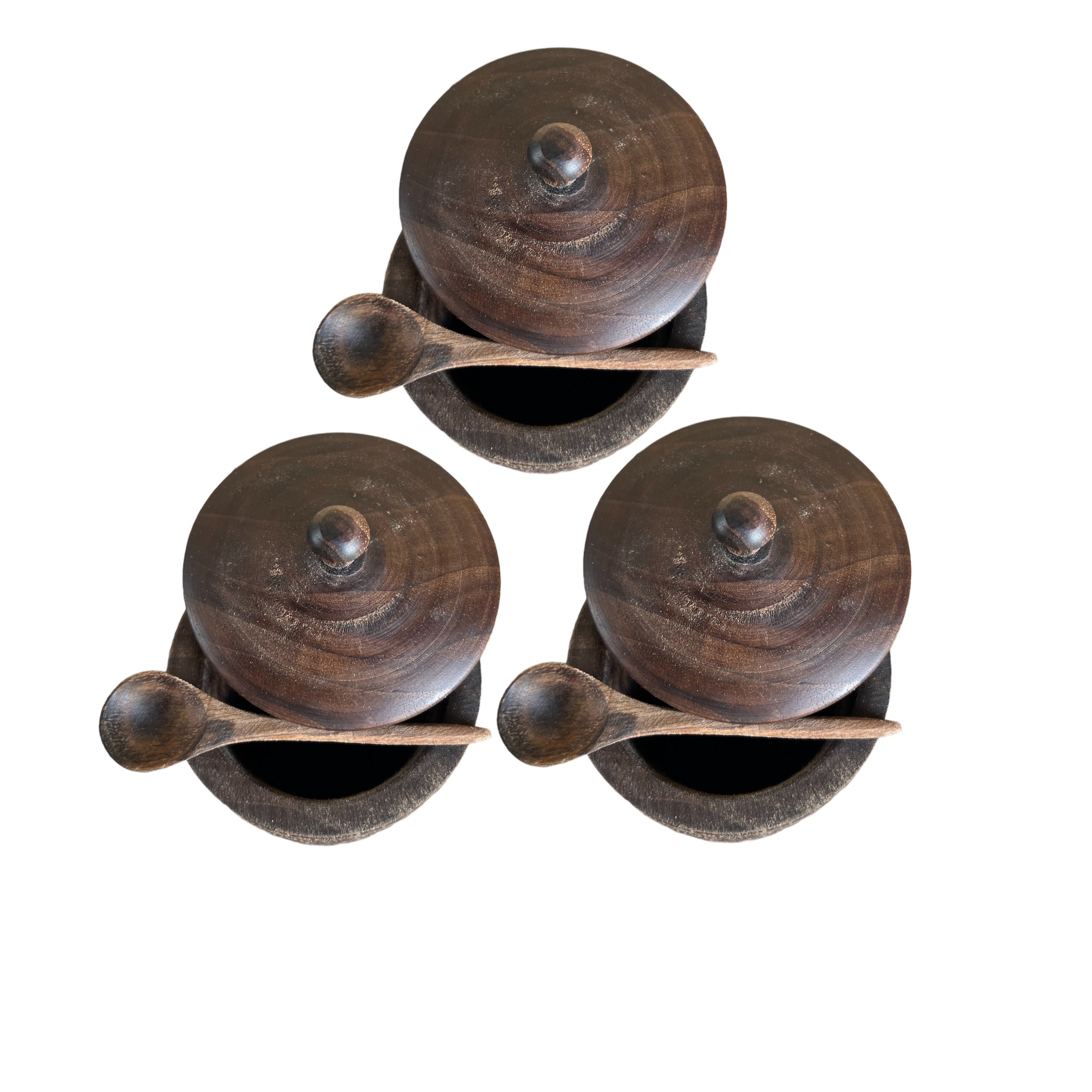 Walnut Wood Sugar Keeper Set w/ Spoon x 3
