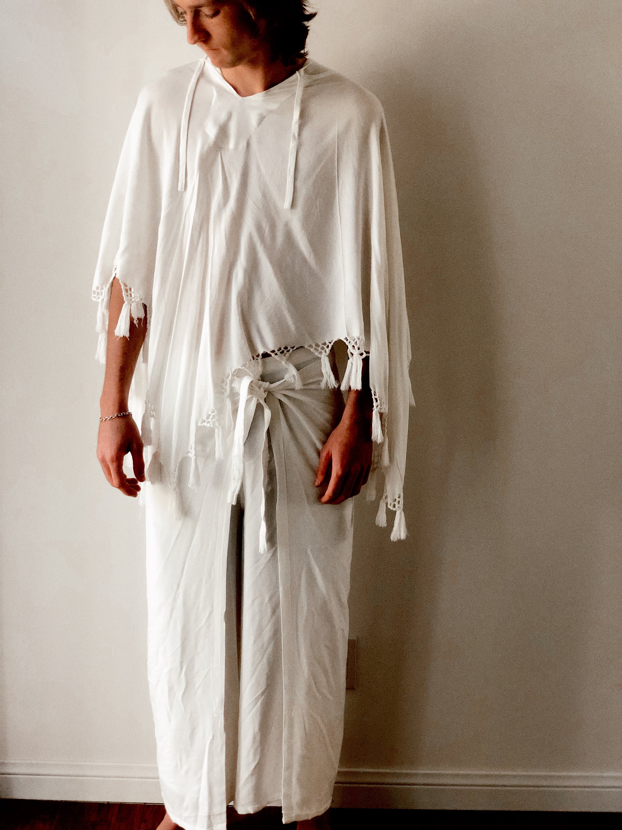 Tie Around Pants - White - Cotton